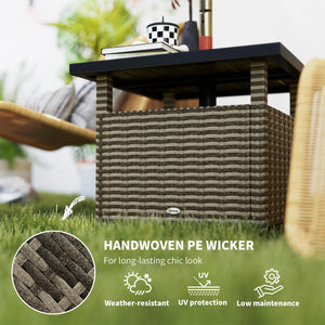 Table carrée en rotin synthétique avec trou pour parasol, utilisable comme porte-parapluie, gris mélangé