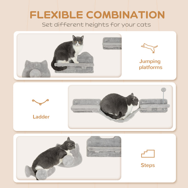 Étagères murales pour chat avec marches, griffoirs, échelle, plateformes et balles