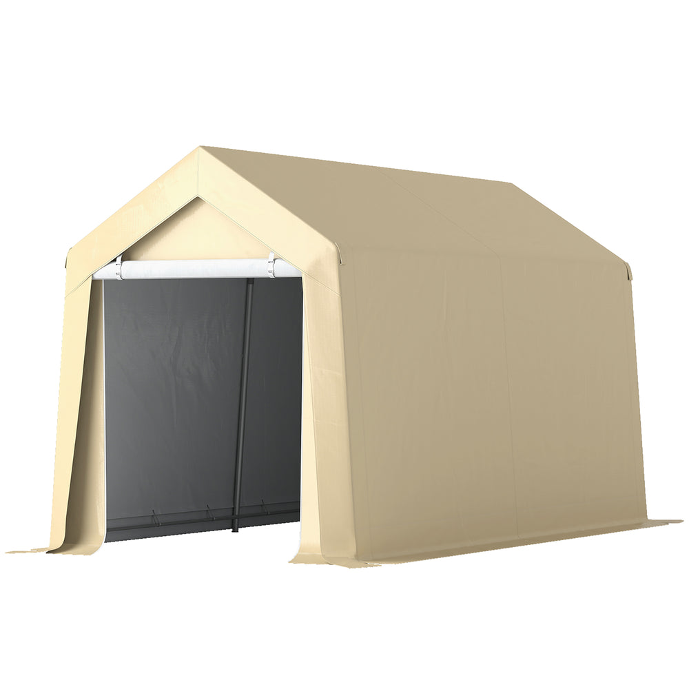 Abri de jardin portable avec porte enroulable, beige