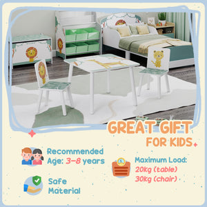 Ensemble table et chaises 3 pièces pour enfants, motif animalier