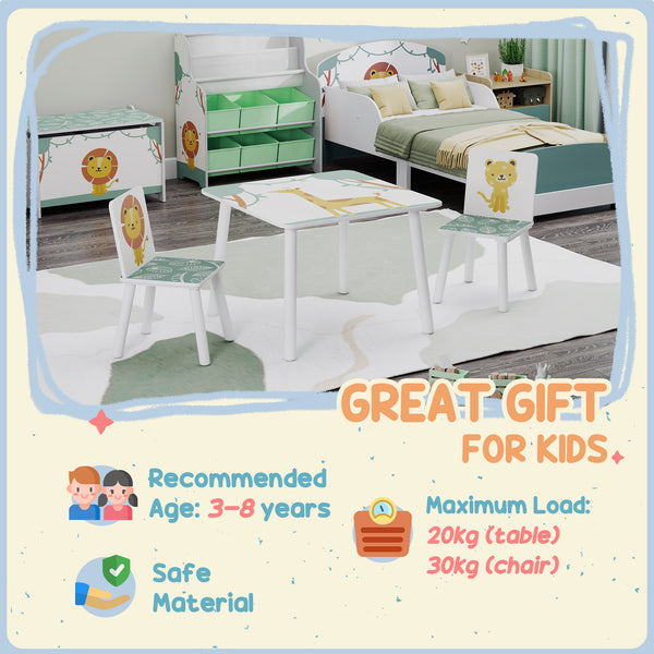 Ensemble table et chaises 3 pièces pour enfants, motif animalier
