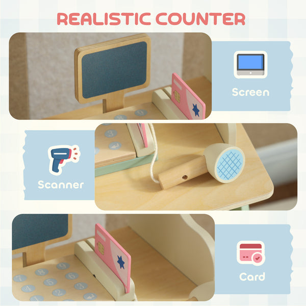 Supermarket playset with cash register, blackboard and pretend food, ages 3 and up