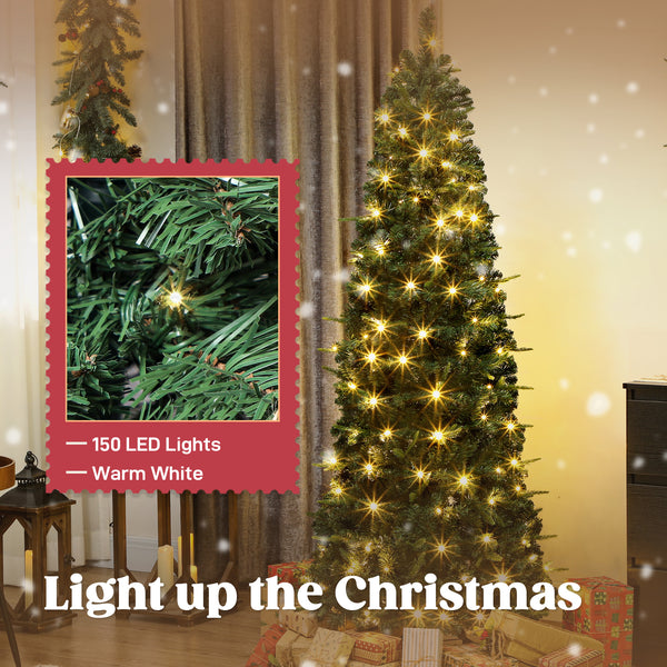 Sapin de Noël artificiel pliable de 6 pi avec support en métal, vert, pré-illuminé