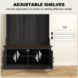Meuble d'entrée 3 en 1 avec banc, porte-manteau et rangement pour chaussures, noir vieilli