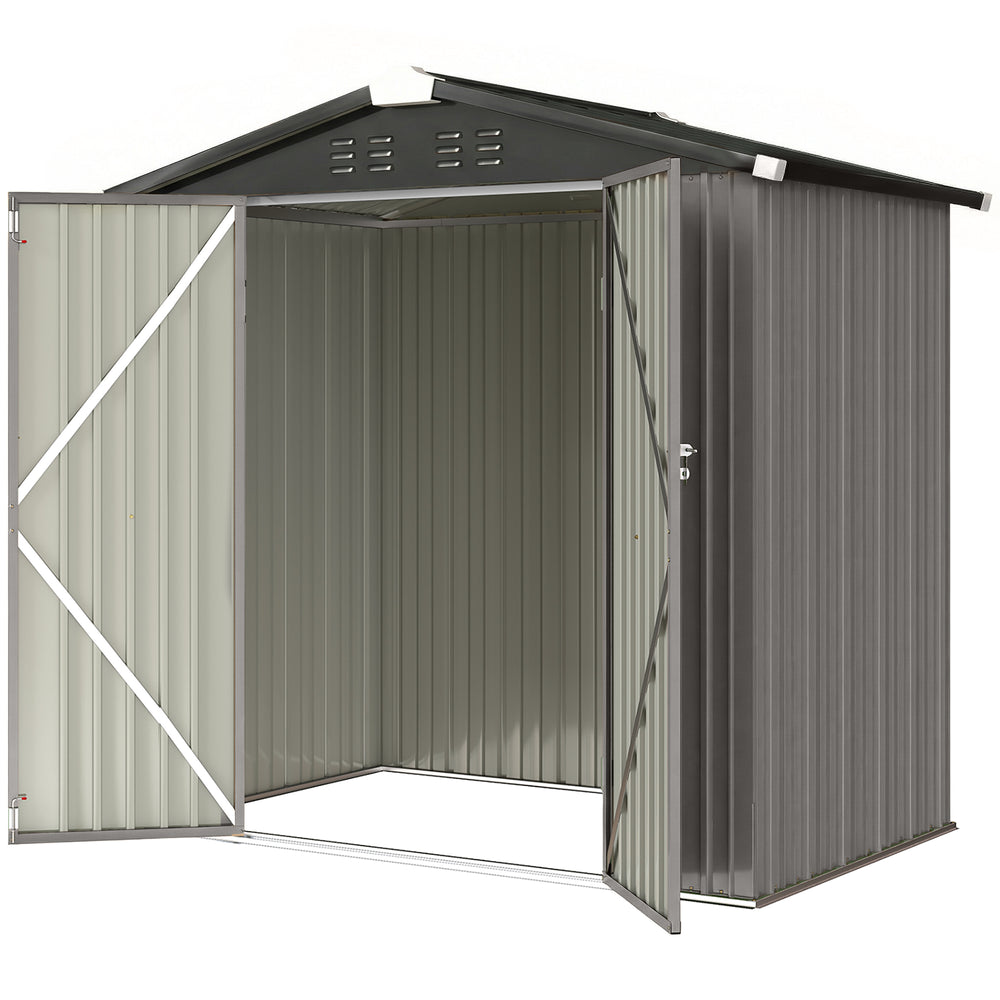 Abri de jardin en métal, avec double porte verrouillable et 4 aérations, gris