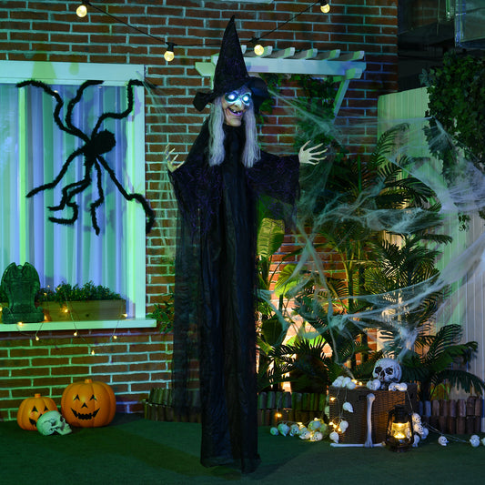 Décoration d'Halloween d'extérieur  1,80 m, sorcière noire grandeur nature, accessoire d'Halloween avec yeux lumineux