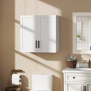 Armoire murale de salle de bain avec 2 portes et tablette ajustable, blanc