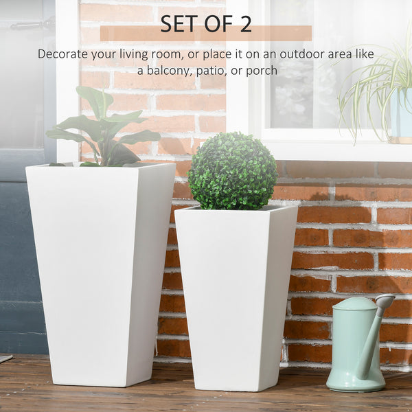 Ensemble de 2 grands pots de fleurs avec trous de drainage, blanc