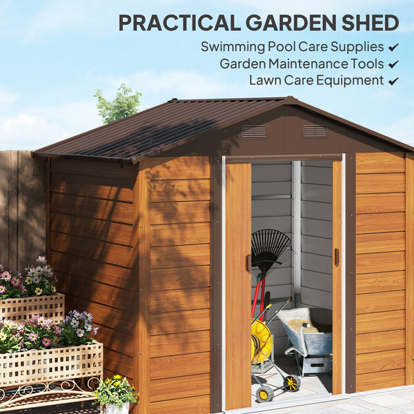 Abri de jardin extérieur en métal avec serrure et ventilation, marron foncé