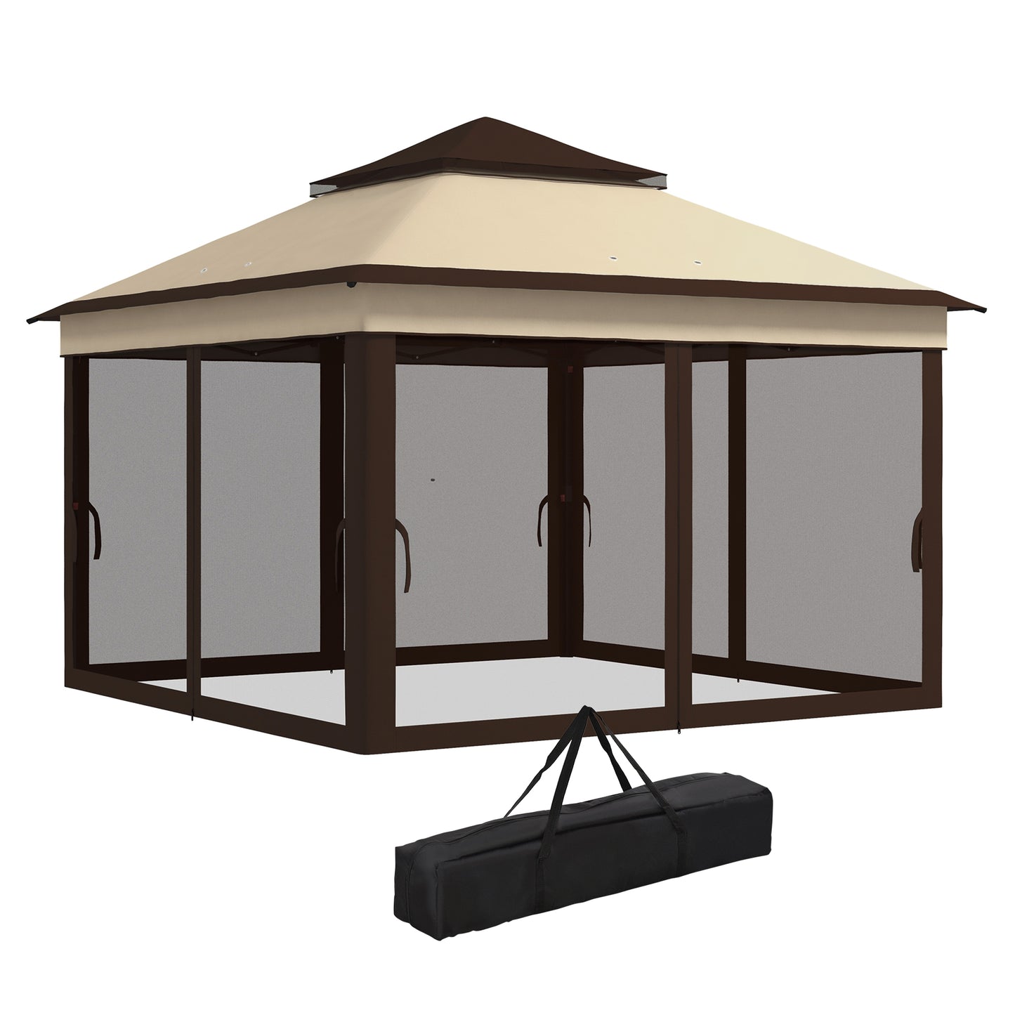 Gazebo pliant 3,3 x 3,3 m réglable avec toit UV30+, rideaux en maille amovibles, beige