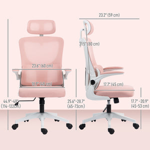 High-back mesh office chair with swivel headrest, pink