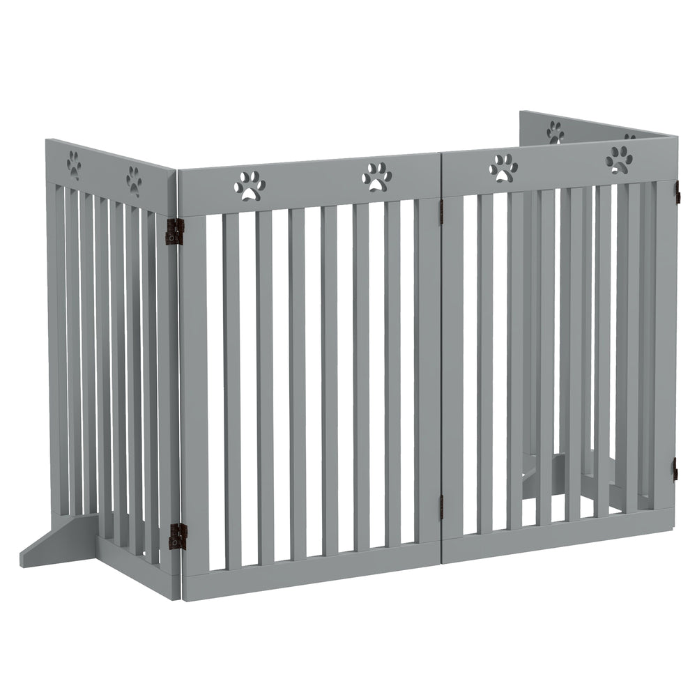 Extra-wide pet gate with support feet, light gray