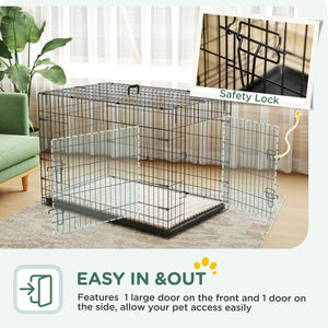 Cage pour chien 41" avec 2 portes, cage pliable en métal avec coussin moelleux, noire