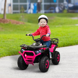VTT pour enfants, jouet électrique à batterie 12 V avec suspension à ressort, panier de rangement, vitesse élevée et faible, rose