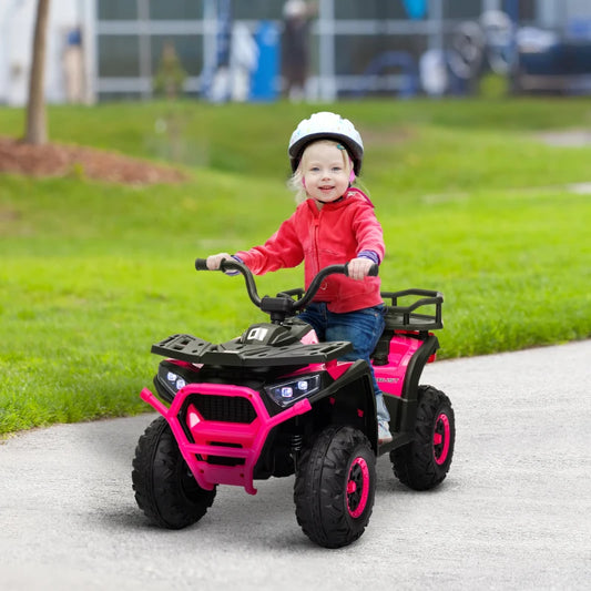 VTT Qaba pour enfants, jouet électrique à batterie 12 V avec suspension à ressort, panier de rangement, vitesse élevée et faible, rose
