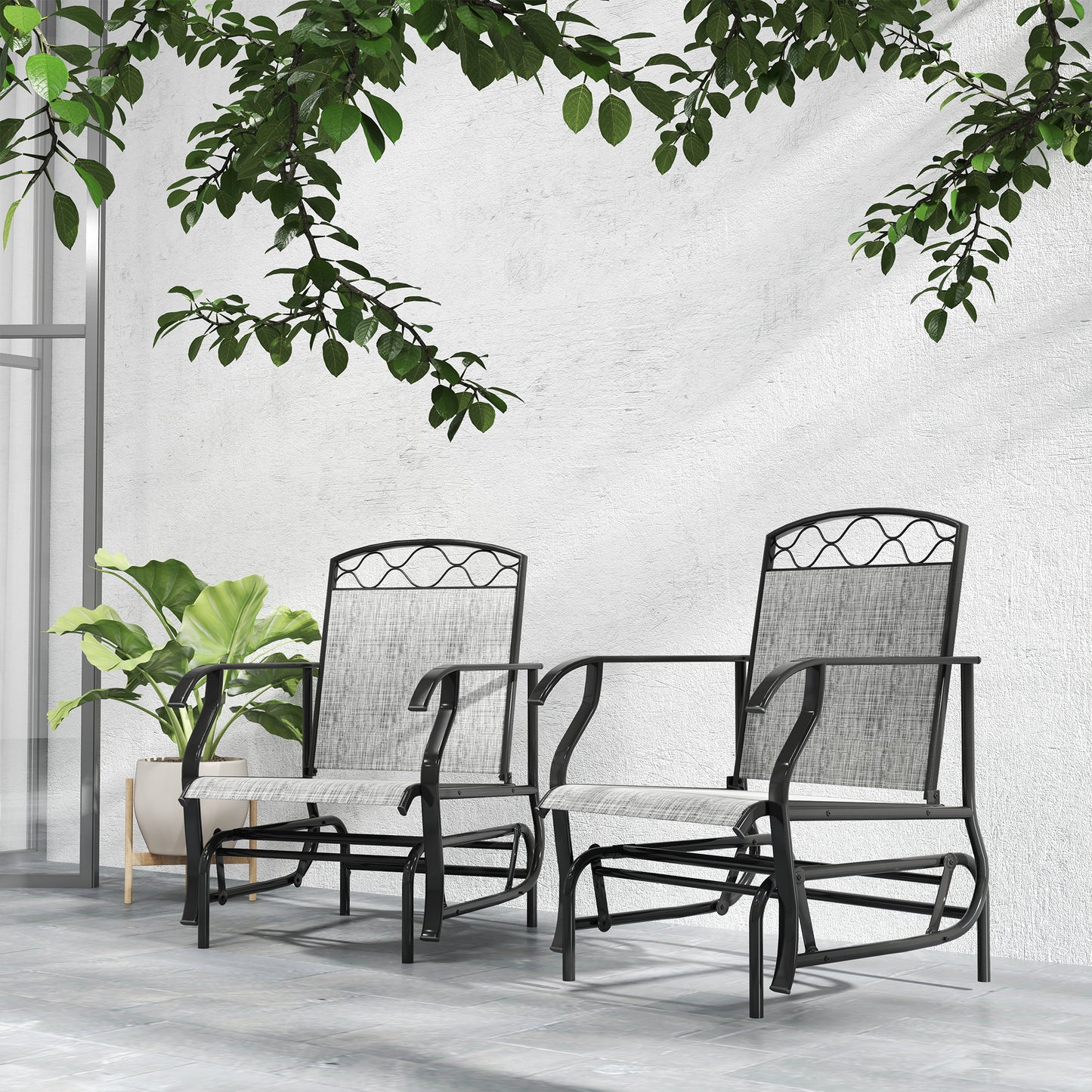 Lot de 2 chaises d'extérieur Outsunny, balancelles de patio avec assise en maille respirante épaisse, dossier haut, structure en acier, gris