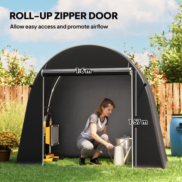 Abri de jardin portable imperméable avec porte zippée enroulable et structure en métal galvanisé