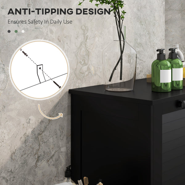 Armoire panier à linge basculant avec 2 paniers et 2 portes persiennes, noir