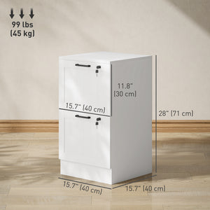 HOMCOM 2 Drawer Filing Cabinet with Lock, Office Storage Cabinet with Adjustable Hanging Bars for A4 Letter Size Files, White