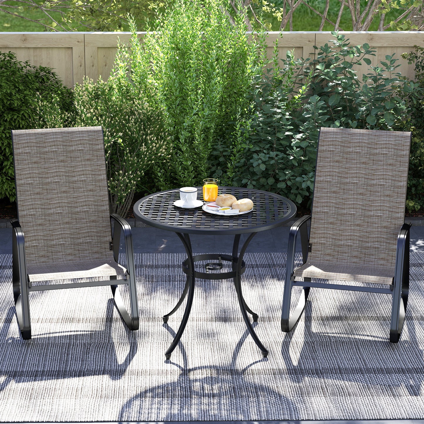 Lot de 2 fauteuils à bascule pour patio avec dossier haut et accoudoirs, marron clair