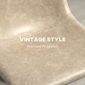 Set of 2 vintage style bar stools in faux leather, beige.