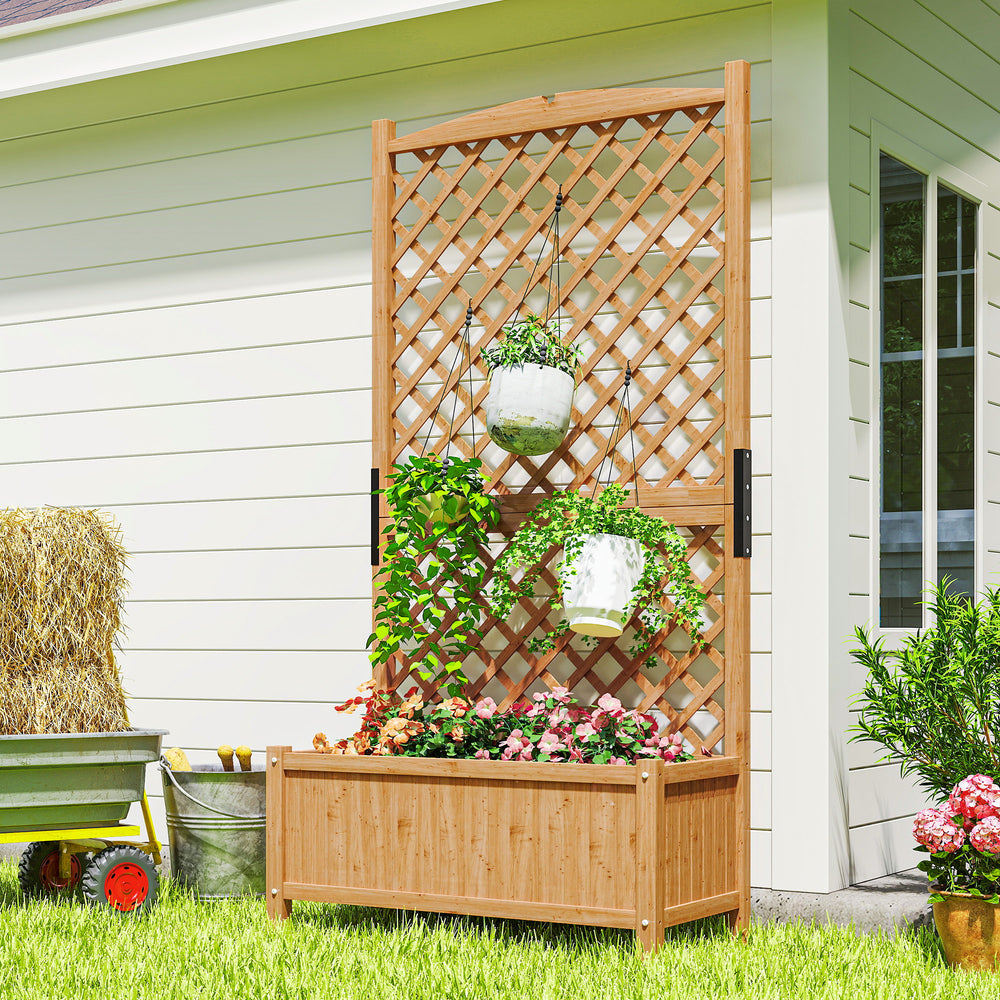 Raised planter with wooden trellis