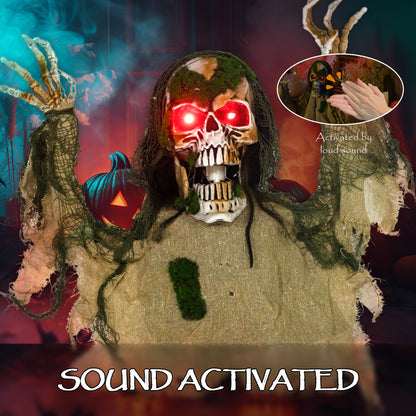 Squelette animé d'Halloween avec yeux LED lumineux, décorations d'Halloween animatroniques, à piles