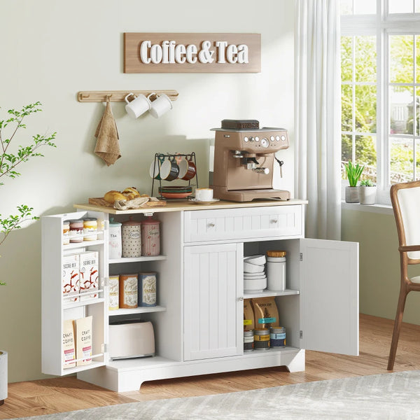 Buffet moderne avec tiroir, étagère réglable, 3 portes, pour salle à manger, blanc
