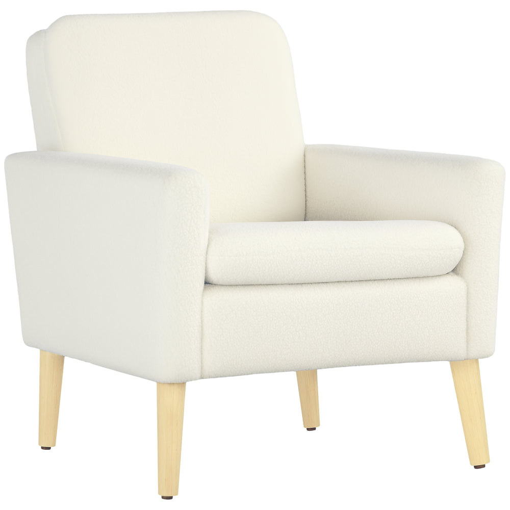 Fauteuil moderne rembourré avec pieds en bois et large assise rembourrée, blanc crème