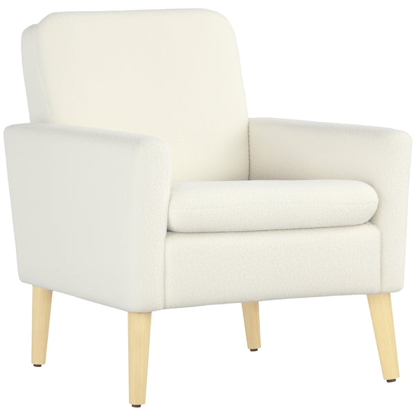 Fauteuil moderne rembourré avec pieds en bois et large assise rembourrée, blanc crème