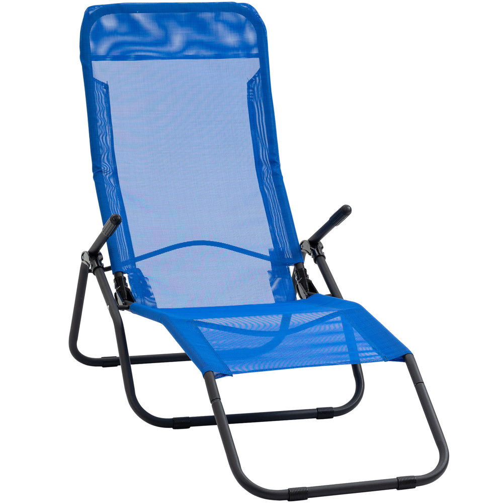 Chaise longue pliable avec tissu en maille respirante, bleu