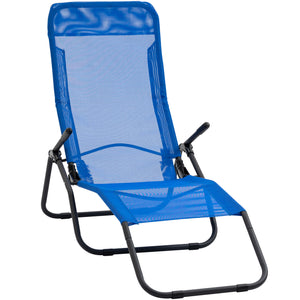 Chaise longue pliable avec tissu en maille respirante, bleu