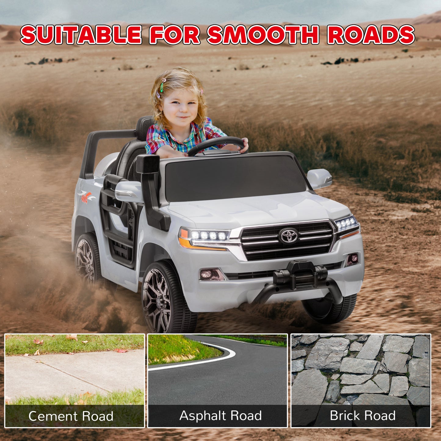 Licensed 12V Toyota Land Cruiser Car with Remote Control, Grey