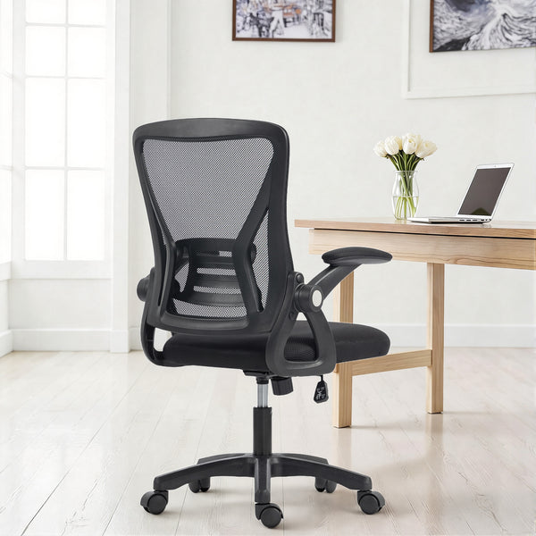 Chaise de bureau en filet à accoudoirs relevables, noire