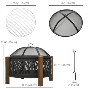 Brasero d'extérieur 31", 2 en 1, avec couvercle, barbecue et tisonnier, pour jardin et camping, noir