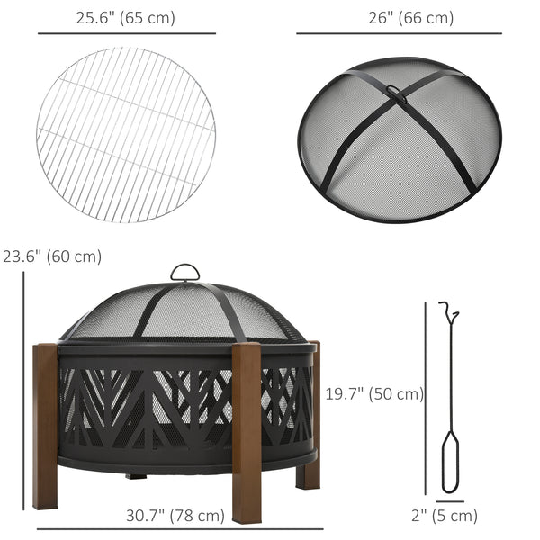 Brasero d'extérieur 31", 2 en 1, avec couvercle, barbecue et tisonnier, pour jardin et camping, noir