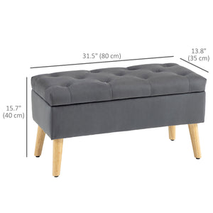 Pouf de rangement avec couvercle rembourré en velours et pieds en bois, gris anthracite