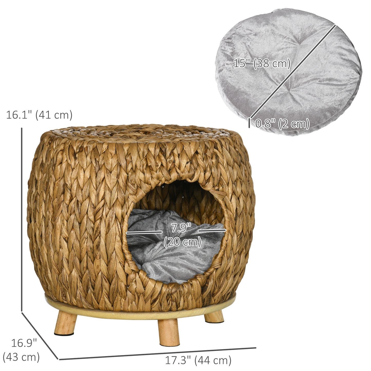 PawHut Wicker Cat Bed with Washable Cushion, Raised Rattan Cat Bed for Indoor Cats, Light Brown