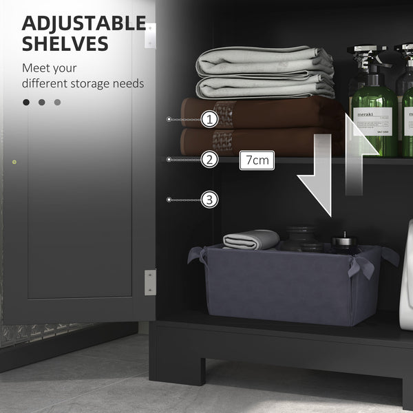 Meuble de salle de bain autoportant Kleankin avec étagère réglable et tiroirs, petit meuble pour salle de bain, salon, noir