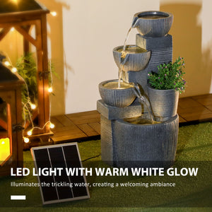 Fontaine d'extérieur solaire , cascade en résine à 4 niveaux avec éclairage LED