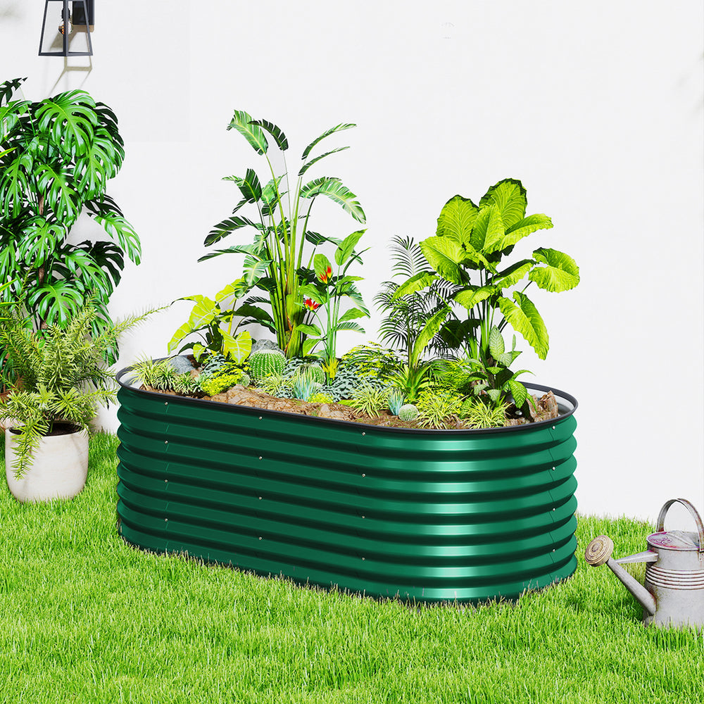 Galvanized raised planter with safety edging and gloves included, dark green 