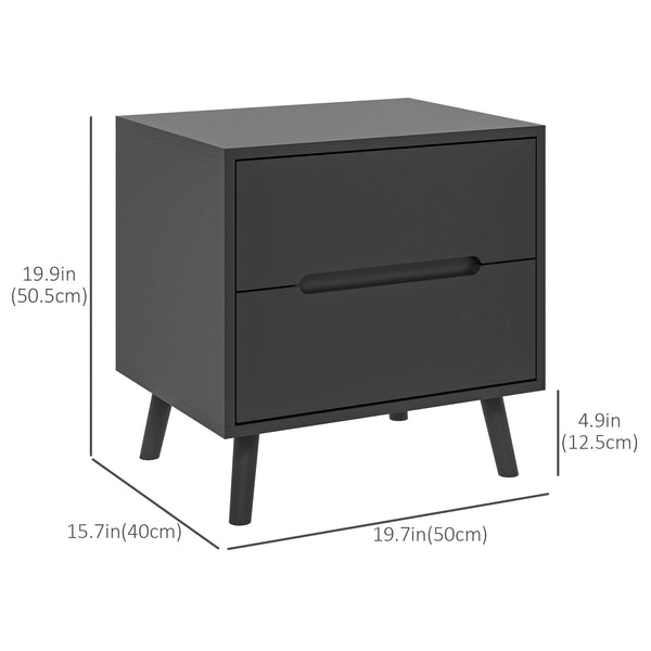 Table de chevet moderne avec 2 tiroirset pieds en bois massif, noir