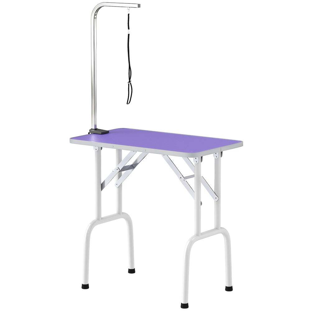 Foldable Pet Grooming Table for Dogs Cats with Adjustable Arm, Non-slip Surface, Purple