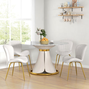 Lot de 4 chaises de salle à manger moderne avec dossier rembourré, blanc crème