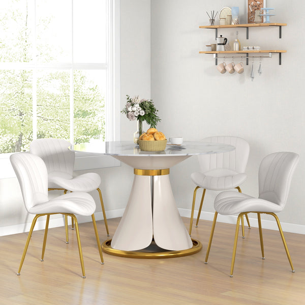 Lot de 4 chaises de salle à manger moderne avec dossier rembourré, blanc crème