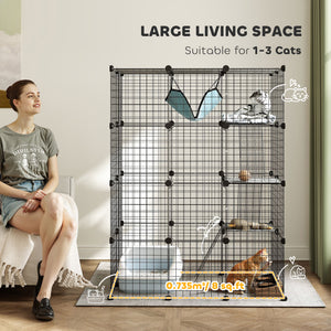 4-level cat cage with hammock, platforms, ramps and accessories, black