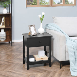 Petite table d'appoint avec tiroir et étagère de rangement, noire