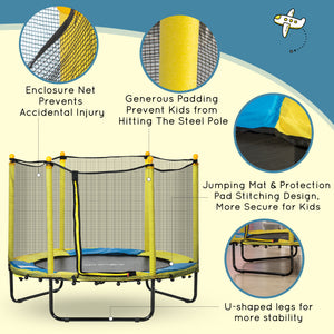 Trampoline de 1,4 m pour enfants avec filet de protection, pour l'intérieur et l'extérieur, jaune