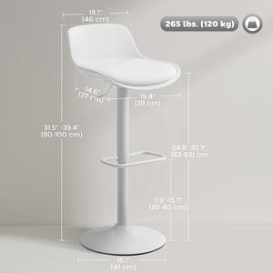 Set of 2 bar stools with swivel seats in faux leather, white