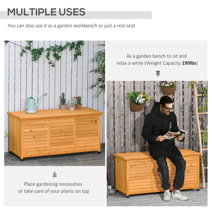 Coffre de rangement en bois de 75 gallons avec fente d'aération et finition résistante aux intempéries, jaune